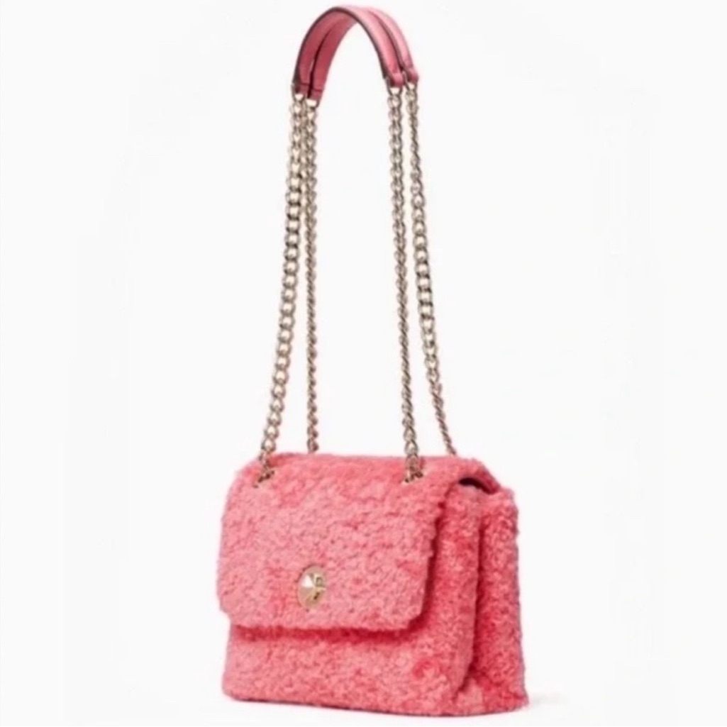 Kate Spade Natalia Faux Fur Small Flap Crossbody Bright Blush Euc